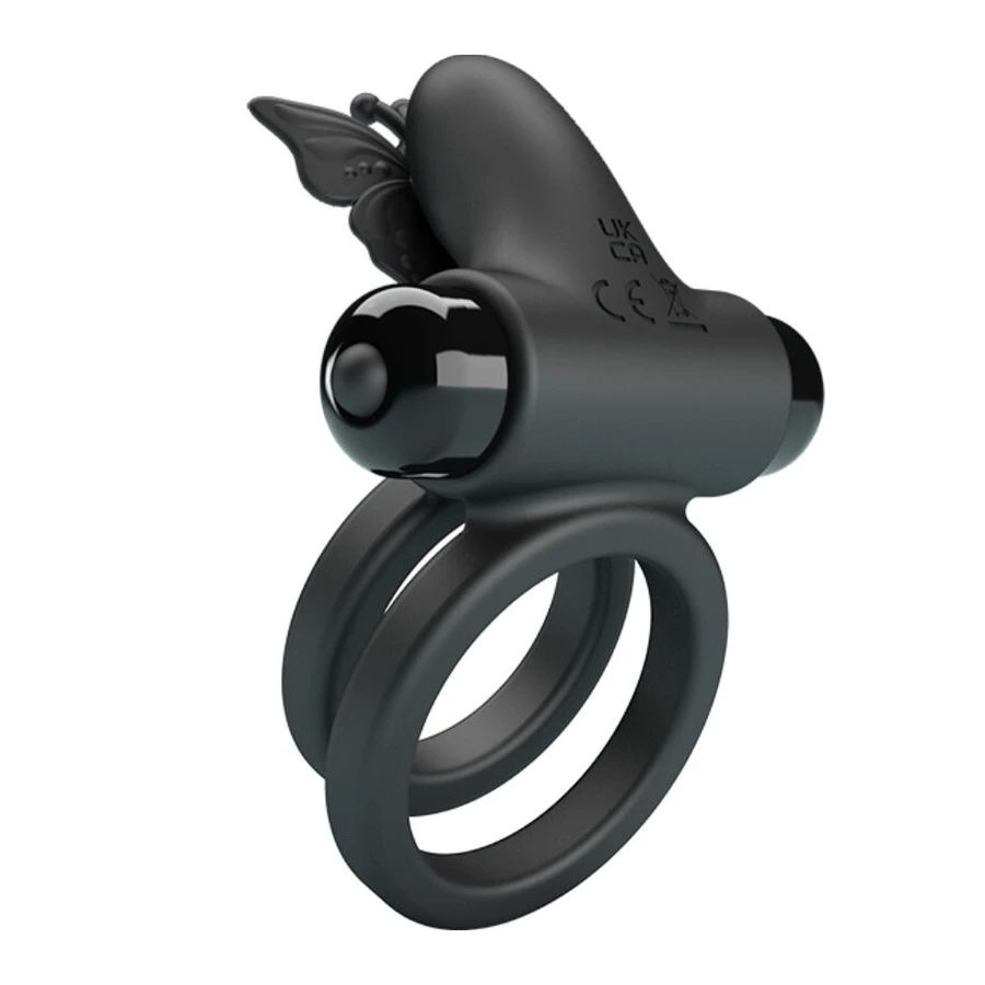 PRETTY LOVE - DOPPIO ANELLO VIBRANTE CON STIMOLATORE NERO